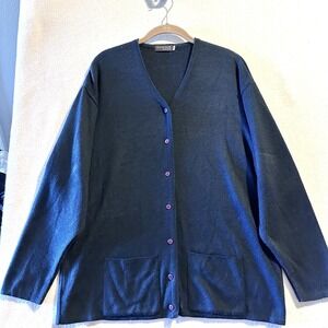 Carter Woolrich Vintage Cardigan Mens 42 Large Navy Blue Pockets Preppy Academia
